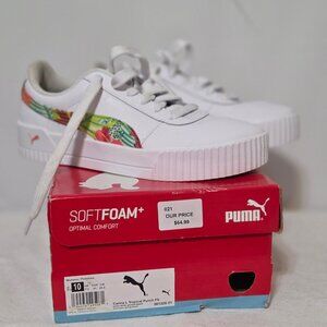 Puma Carina Womens Size 10 White Floral Lace-Up Soft Foam Casual Athletic Shoes